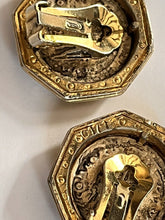 Vintage Gold Silver Tone Etruscan Coin Clip On Earrings Numbered