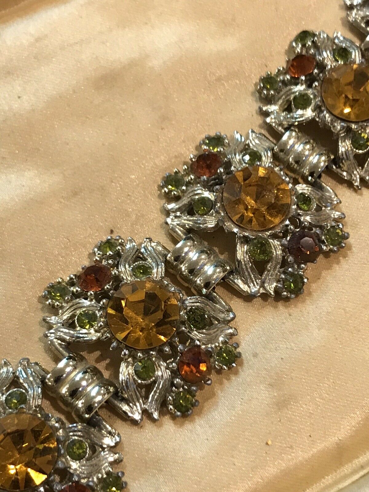Vintage Old Diamanté Browns Greens Bracelet