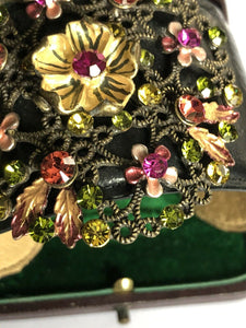 Vintage Wide Width Pink Diamanté Flowers Cuff Bracelet