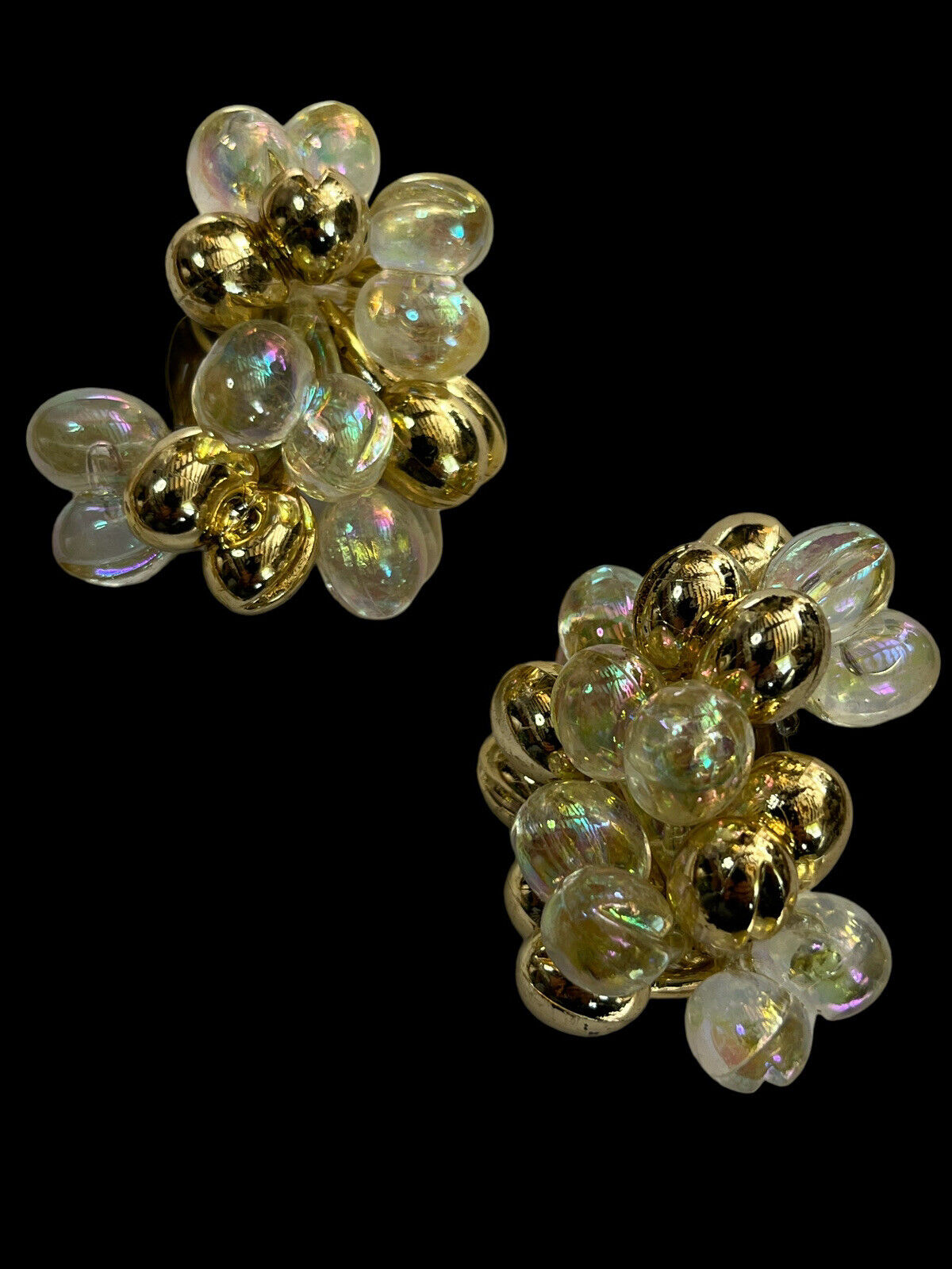 Vintage Acrylic Gold Multicoloured Cluster Clip On Earrings