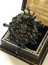 Vintage Gunmetal Silver 925 CZ and Black Opal Detailed Flower Ring Size N