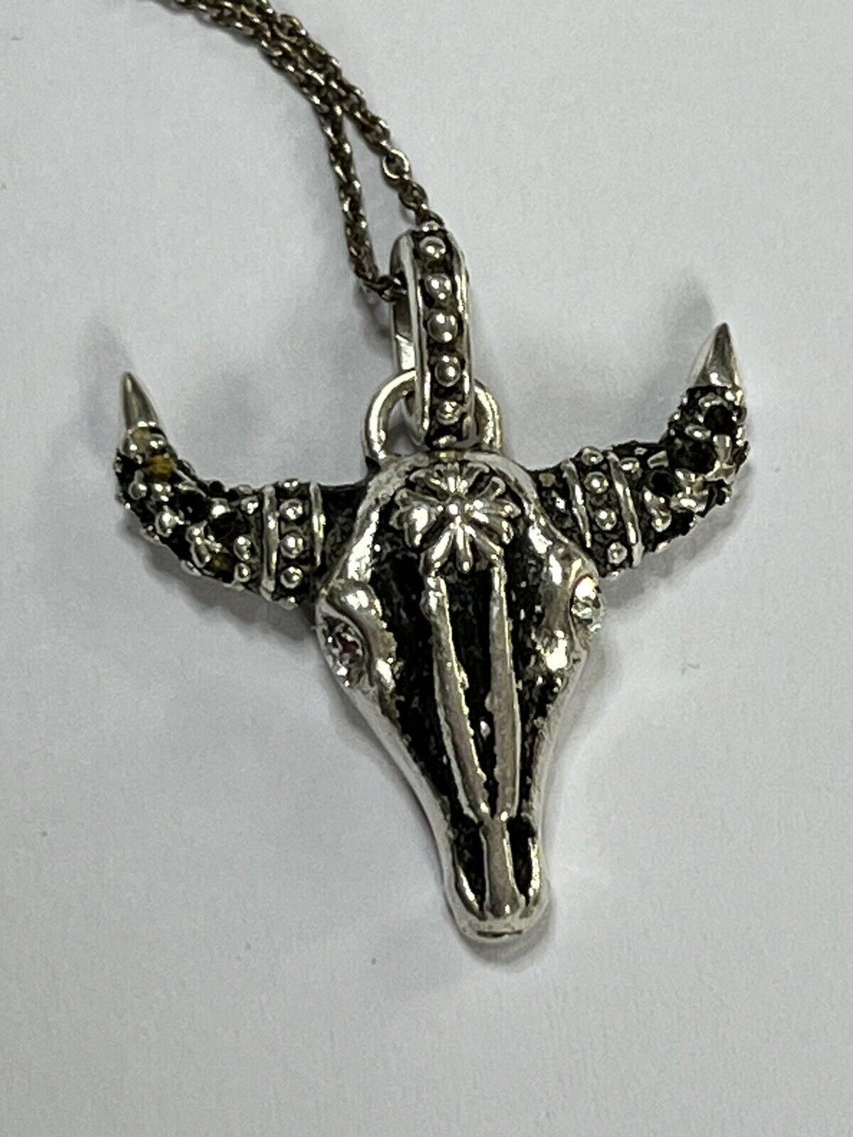 Vintage 925 Bulls Head Diamanté Pendant Brooch