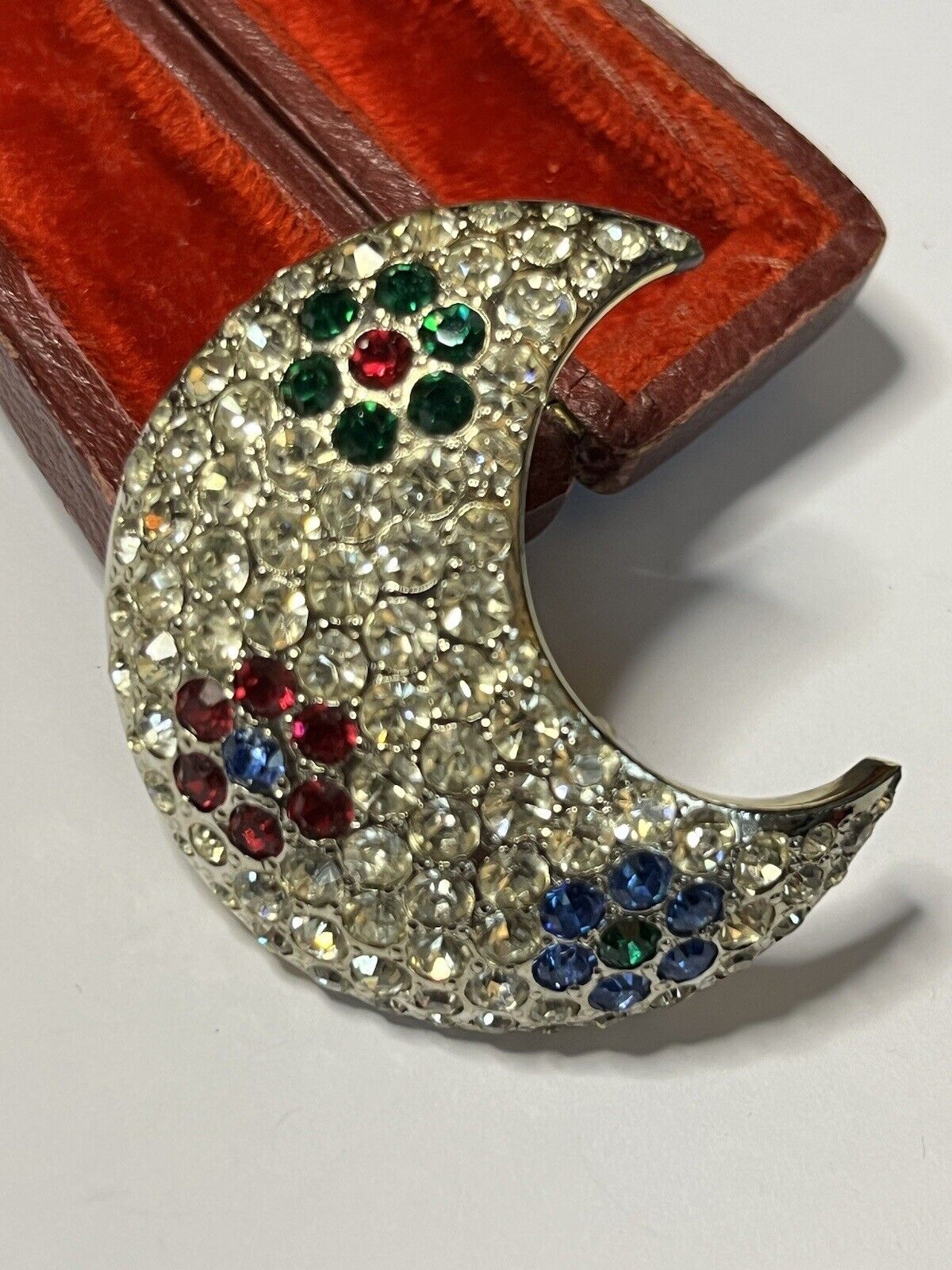 Vintage Half Moon Diamanté Made In Italy Brooch