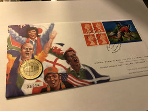 Coin First Day Cover. Rugby World Cup, Wales, October 1999
