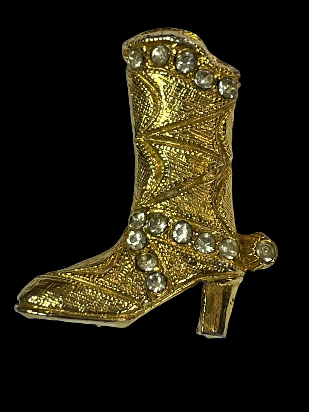 Vintage Gold Tone Diamanté Cowboy Boot Brooch