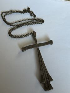 Vintage Large Metal Cross Crucifix Pendant Necklace