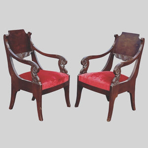 French Mahogany Empire Style Pair Of Library Armchairs