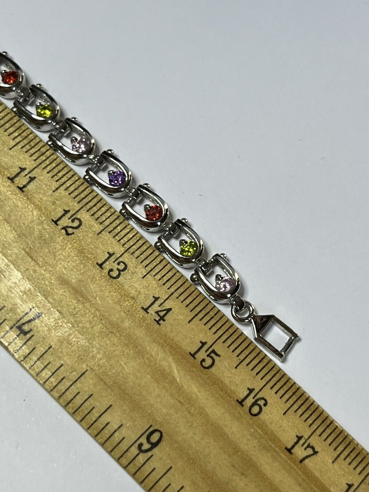 Vintage Silver Tone Multicoloured Diamanté Adjustable Tennis Bracelet