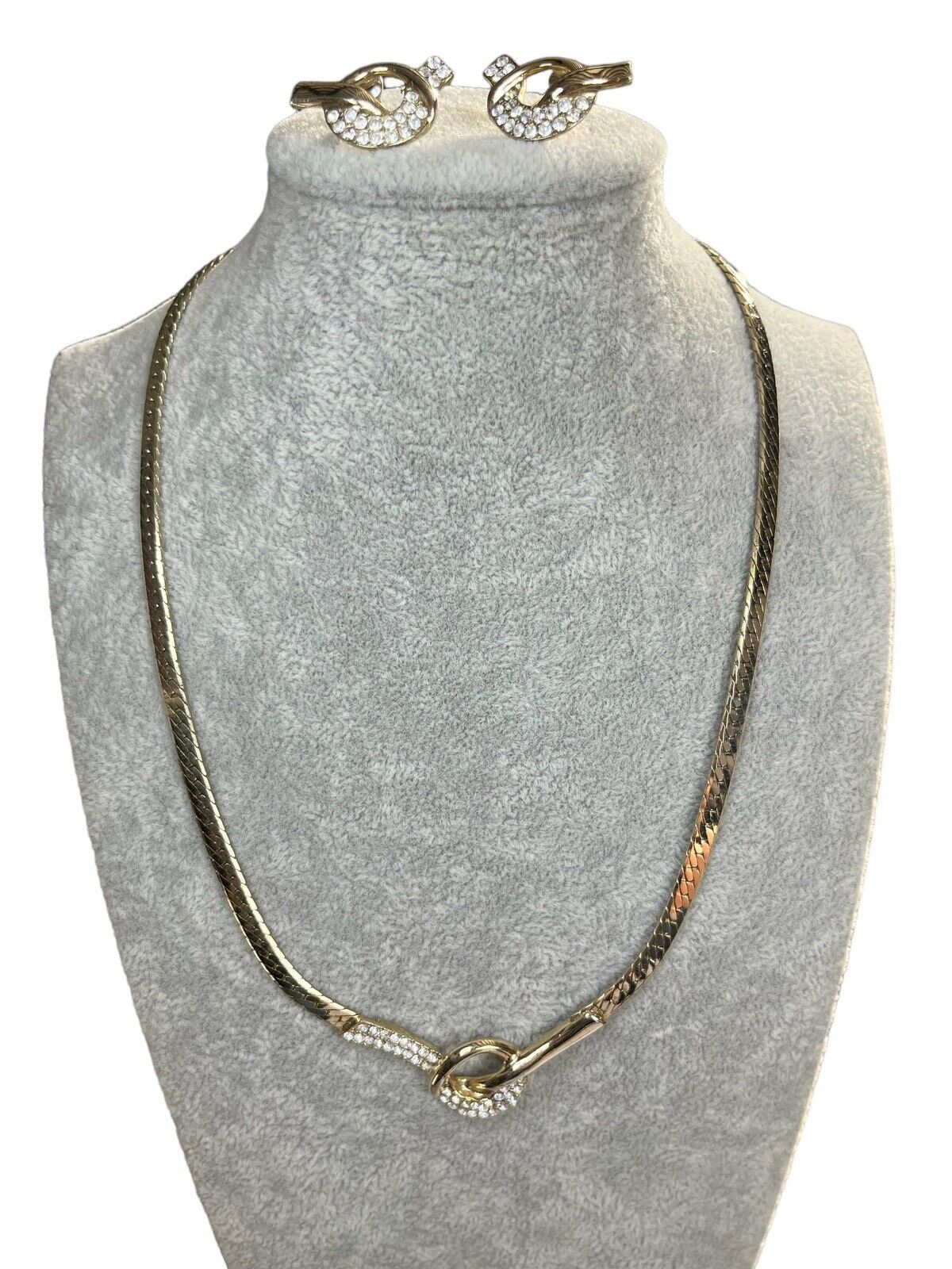 Vintage Pierre Cardin Signed Gold Plated Diamanté Necklace Earring Set