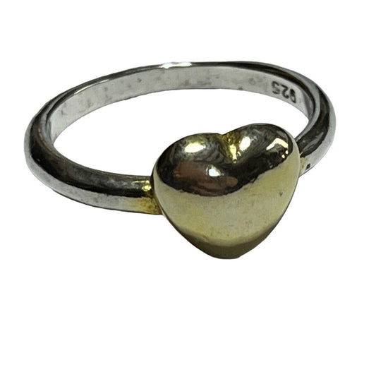 Vintage Sterling Silver Gold Plated Heart Ring Size P1/2