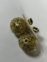 Vintage Gold Tone Blue Diamanté Stud And Ball Earrings