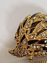 Vintage Gold Tone Brown Enamel Diamanté Hedgehog Brooch
