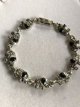 Vintage Silver Tone Black Enamel Elephant Bracelet