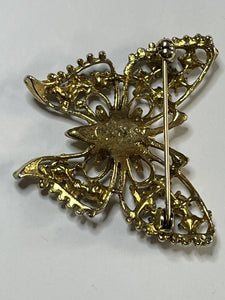 Vintage Gold Tone Multicoloured Butterfly Brooch