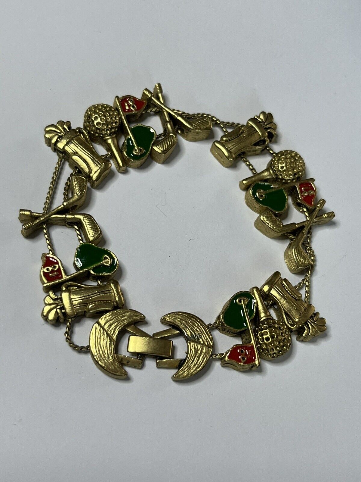 Vintage Gold Tone Golfing Enamel Bracelet
