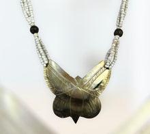Vintage Mother Of Pearl Shell Carved Butterfly Beaded Necklace