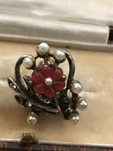 Vintage Paste Faux Pearl Diamanté Red Lucite Screwback Earrings