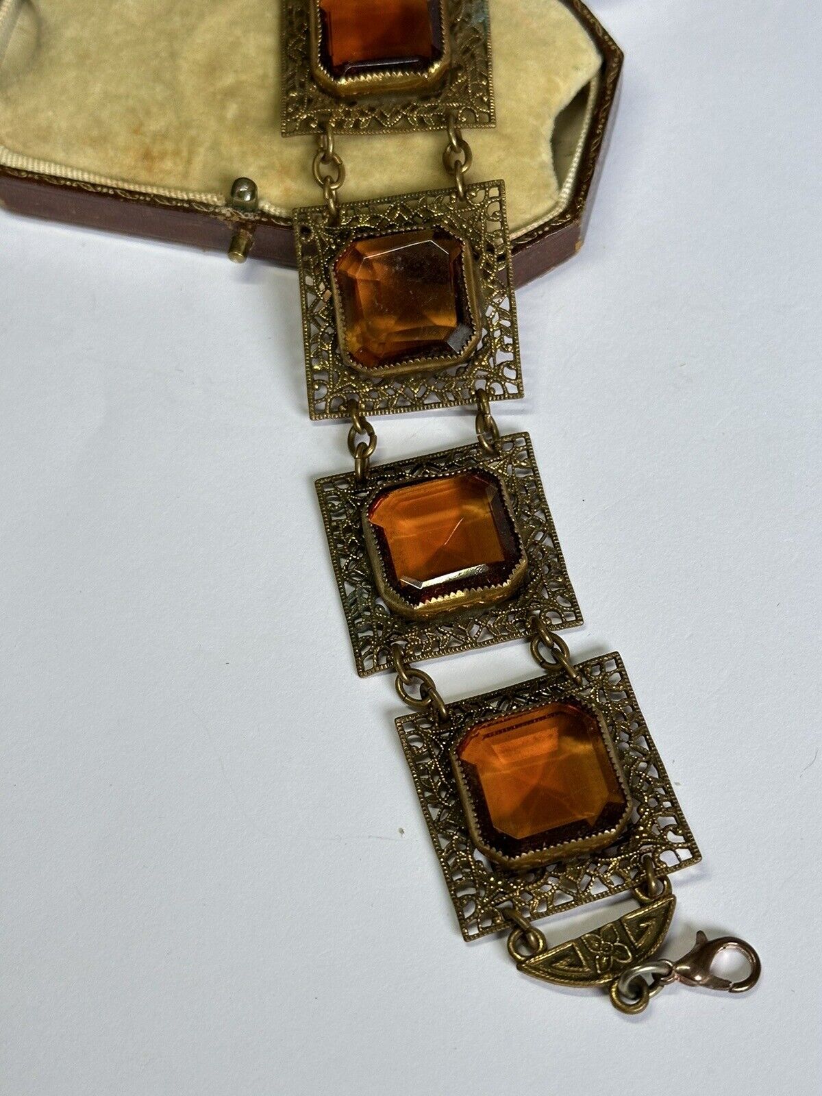 Vintage Amber Czech Crystal Metal Bracelet