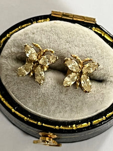 Vintage 9ct Gold Diamanté Butterfly Earrings