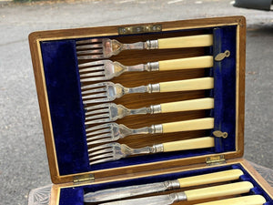 Fish Servers In Original Oak Case