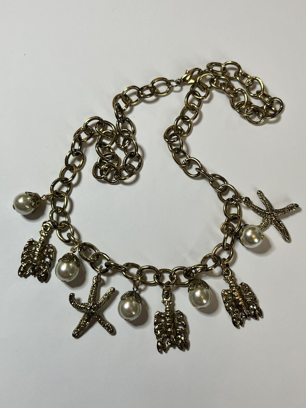 Vintage Starfish Lobster Faux Pearl Necklace