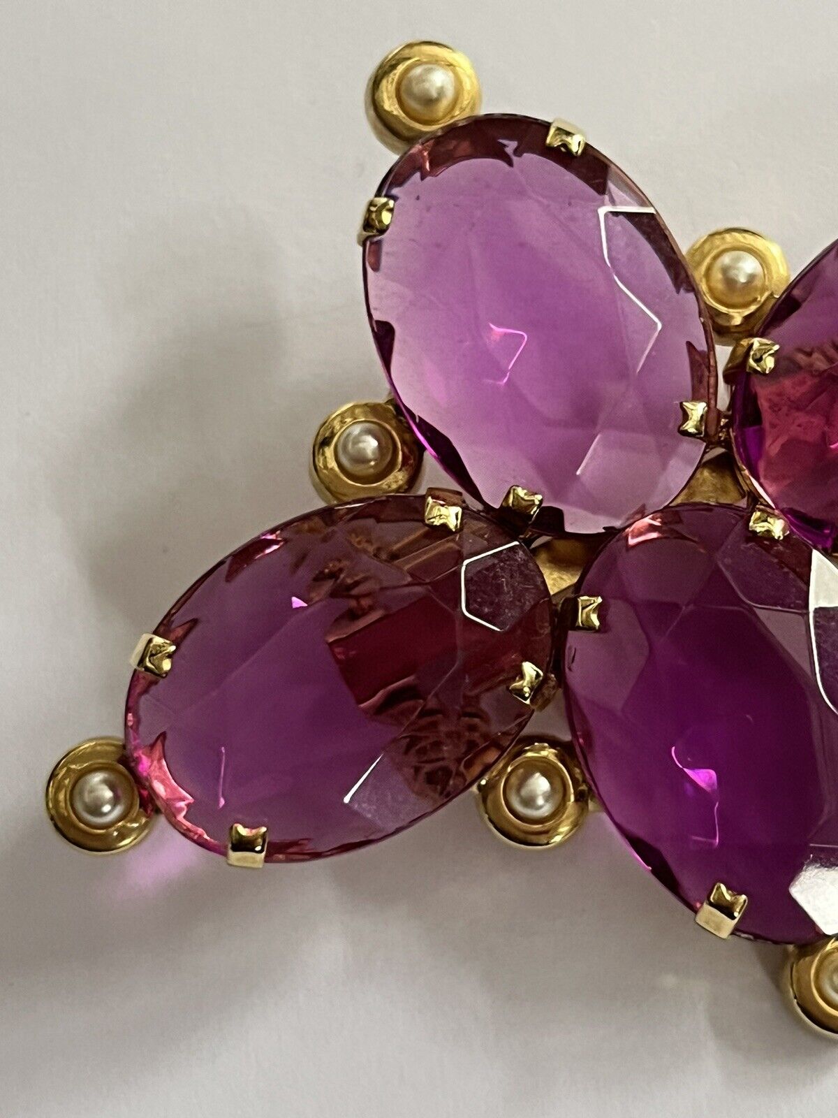 Vintage Pink Diamanté Faux Pearl Statement Brooch