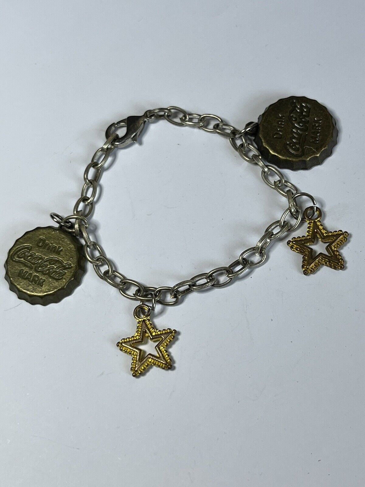 Vintage Gold  Silver Tone Coca Cola Charm Bracelet