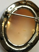 Vintage Silver Shell Carved Cameo Brooch Stamped