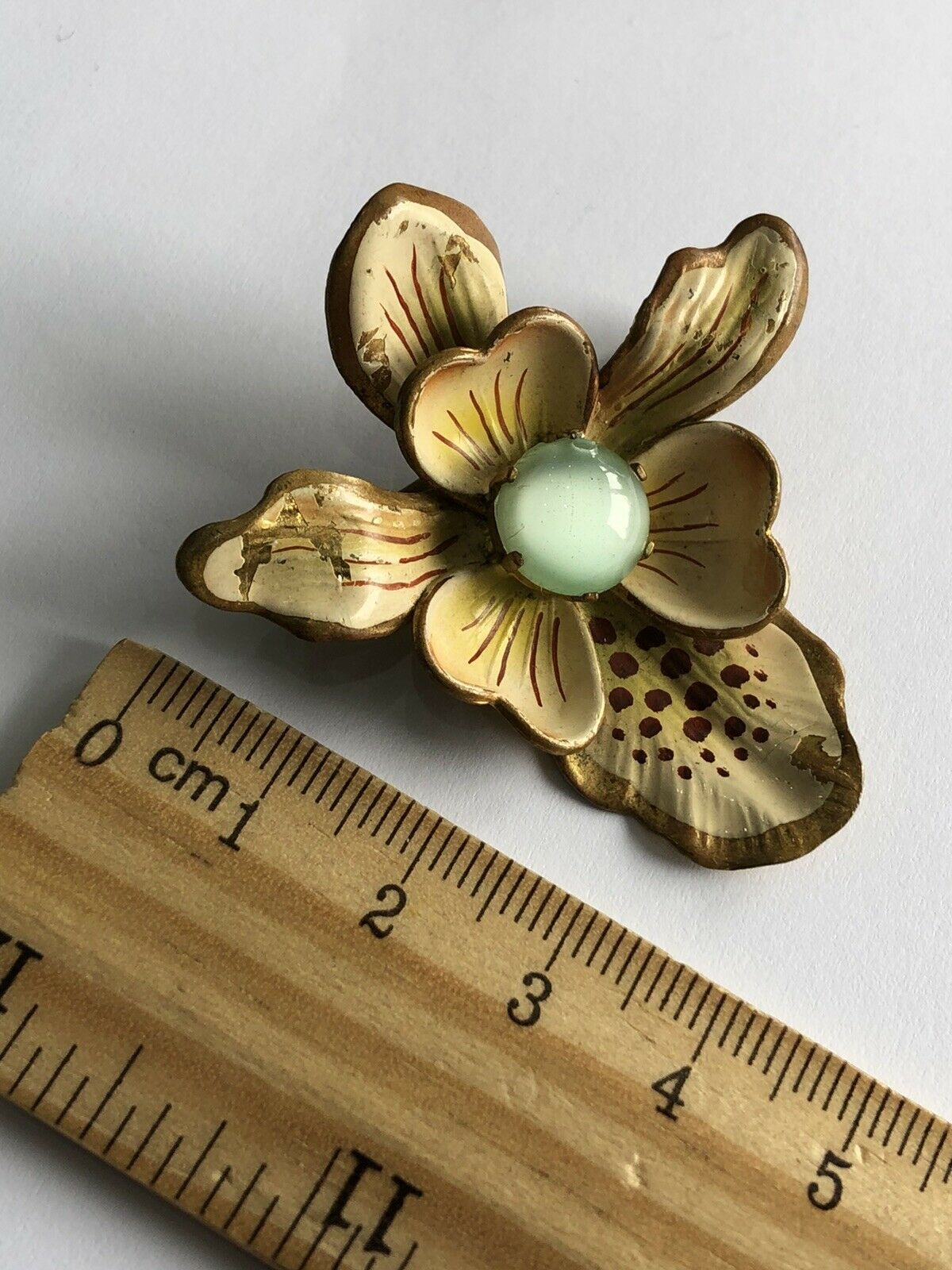 Vintage Enamel Orchid Detailed Brooch
