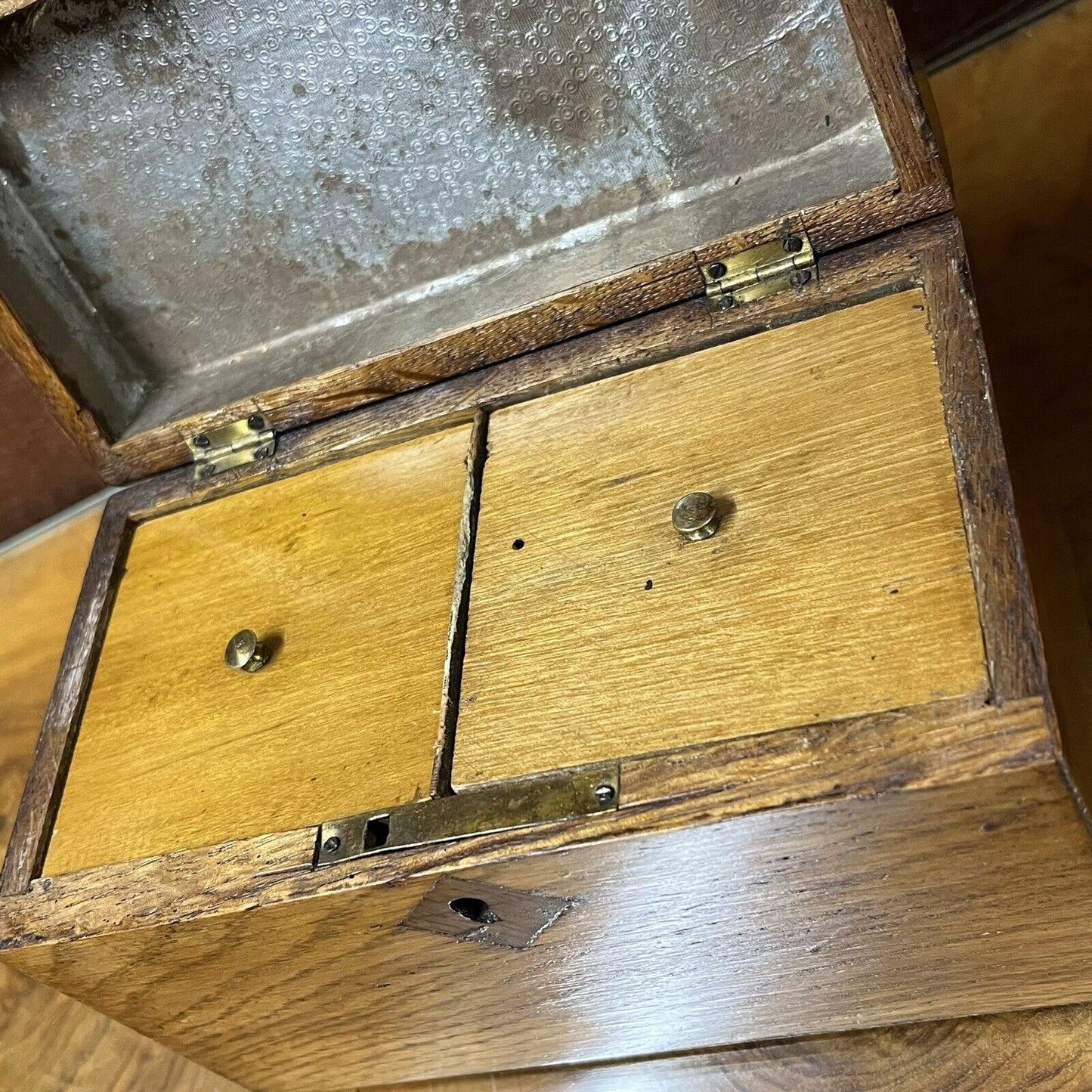 Antique Georgian Inlaid Oak Dome Top Tea Caddy