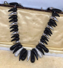 Vintage Black Silver Metal Diamanté Necklace