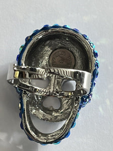 Butler And Wilson Blue Aurora Borealis Crystal Skull Ring Adjustable