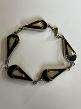 Vintage Onyx Mother Of Pearl Silver Tone Bracelet