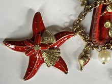 Vintage Red Enamel Starfish Shell Faux Pearl Seahorse Necklace