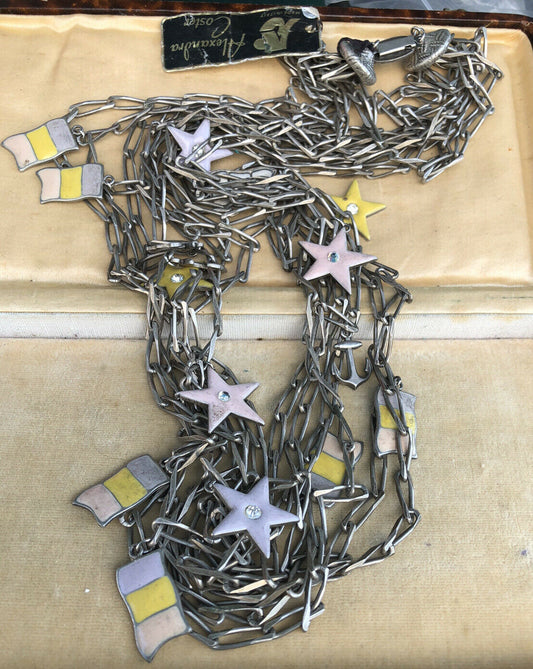 Vintage Alexandra Costa Anchors Flags Enamel  Statement Necklace Italian Signed