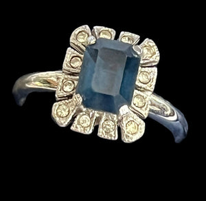 Vintage Silver Tone Blue Paste Adjustable Ring
