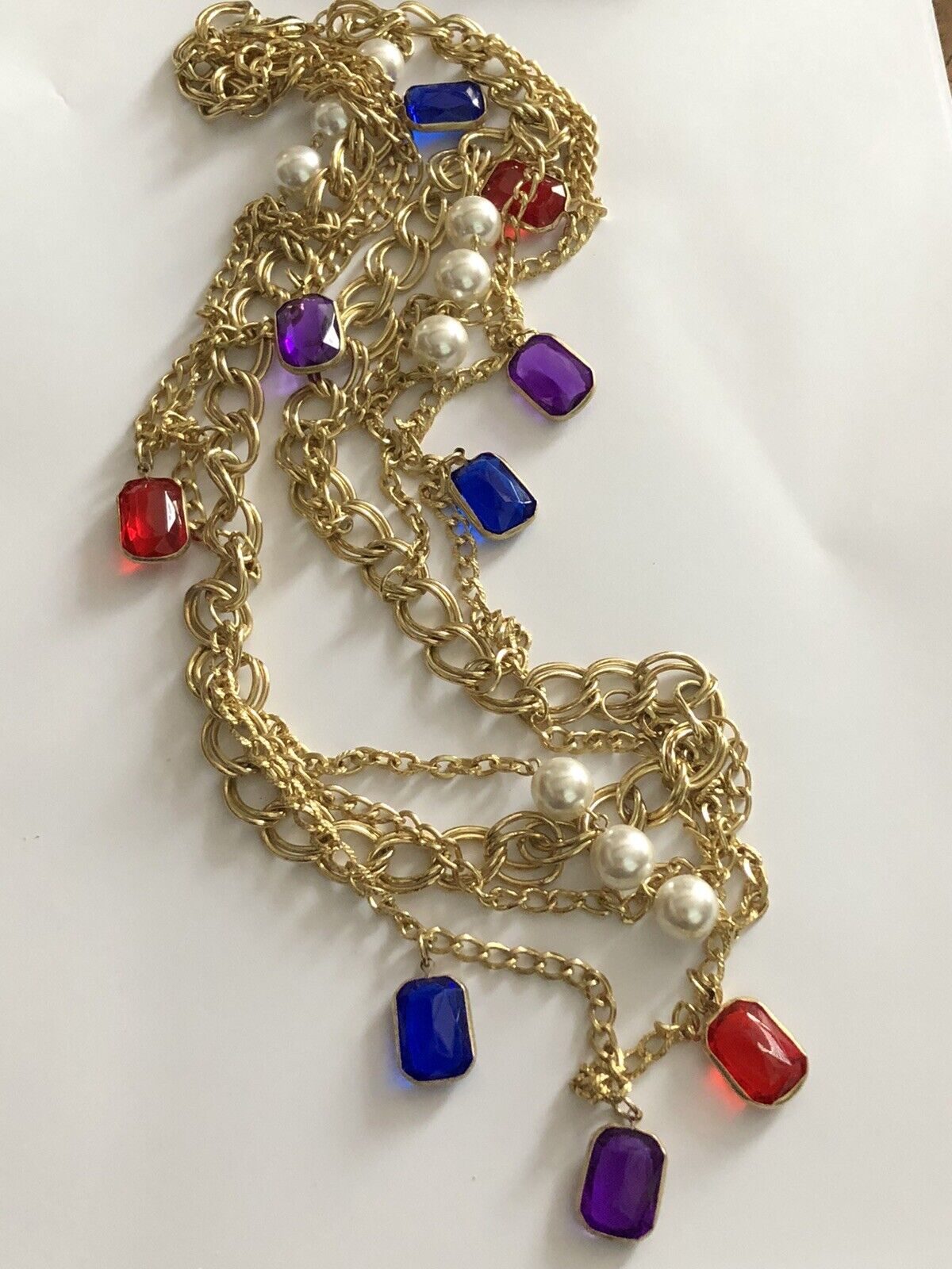 Vintage Gold Tone Multiple Strand Faux Pearl Necklace
