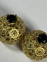 Vintage Gold Tone Blue Diamanté Stud And Ball Earrings