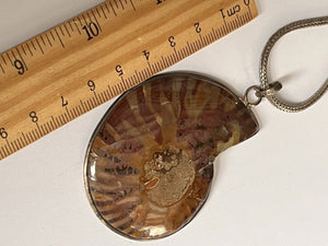 Vintage Silver 925 Large Ammonite Pendant Necklace
