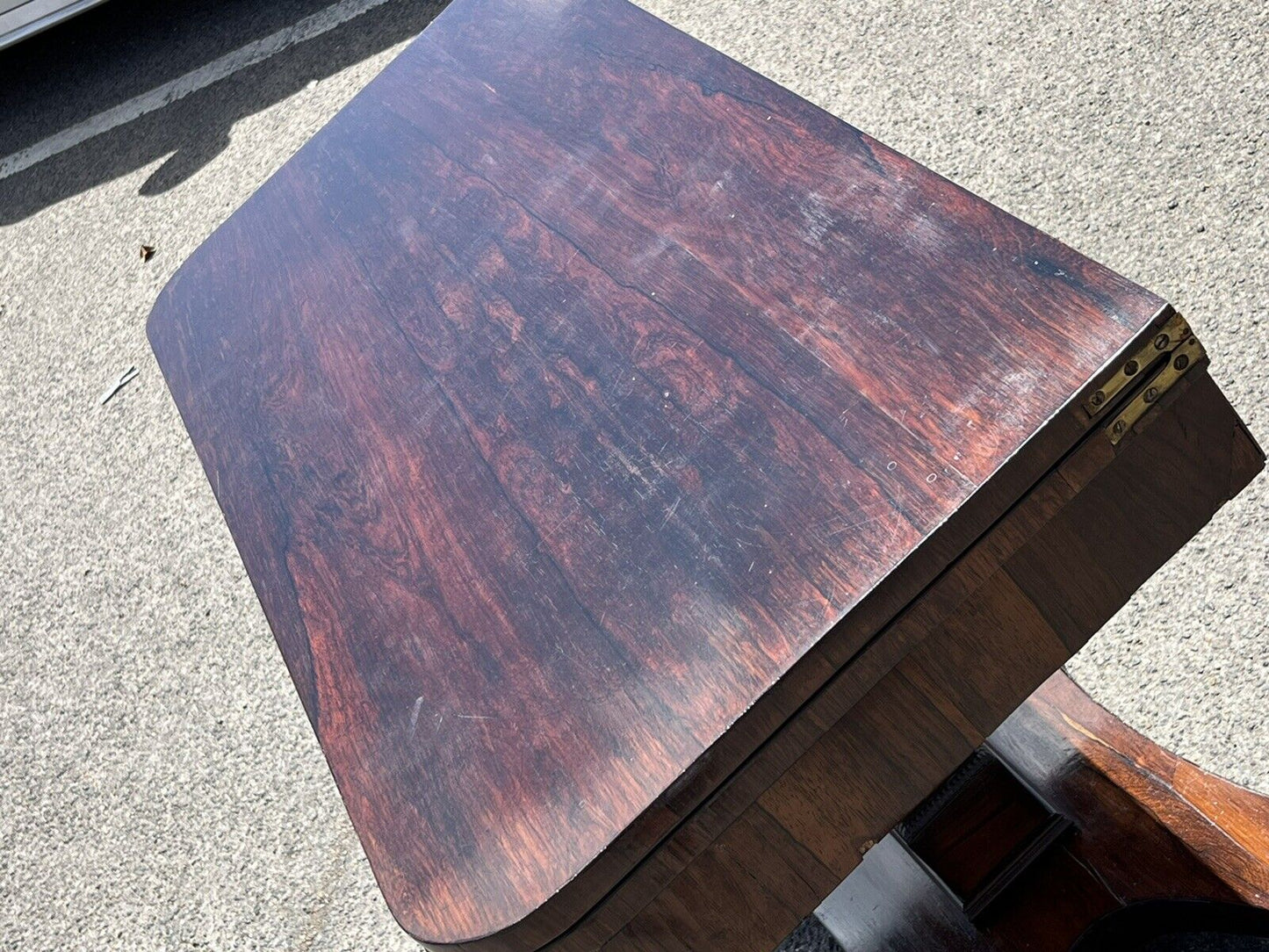 Antique Rosewood Games Table With Fold Over Lid & Card playing area