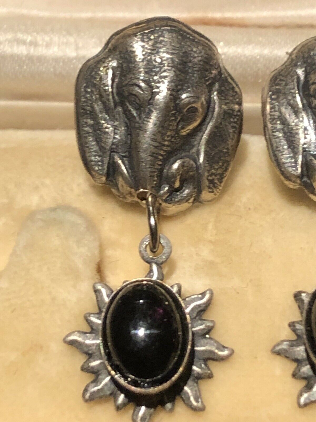 Vintage Silver Tone Elephant Drop Earrings