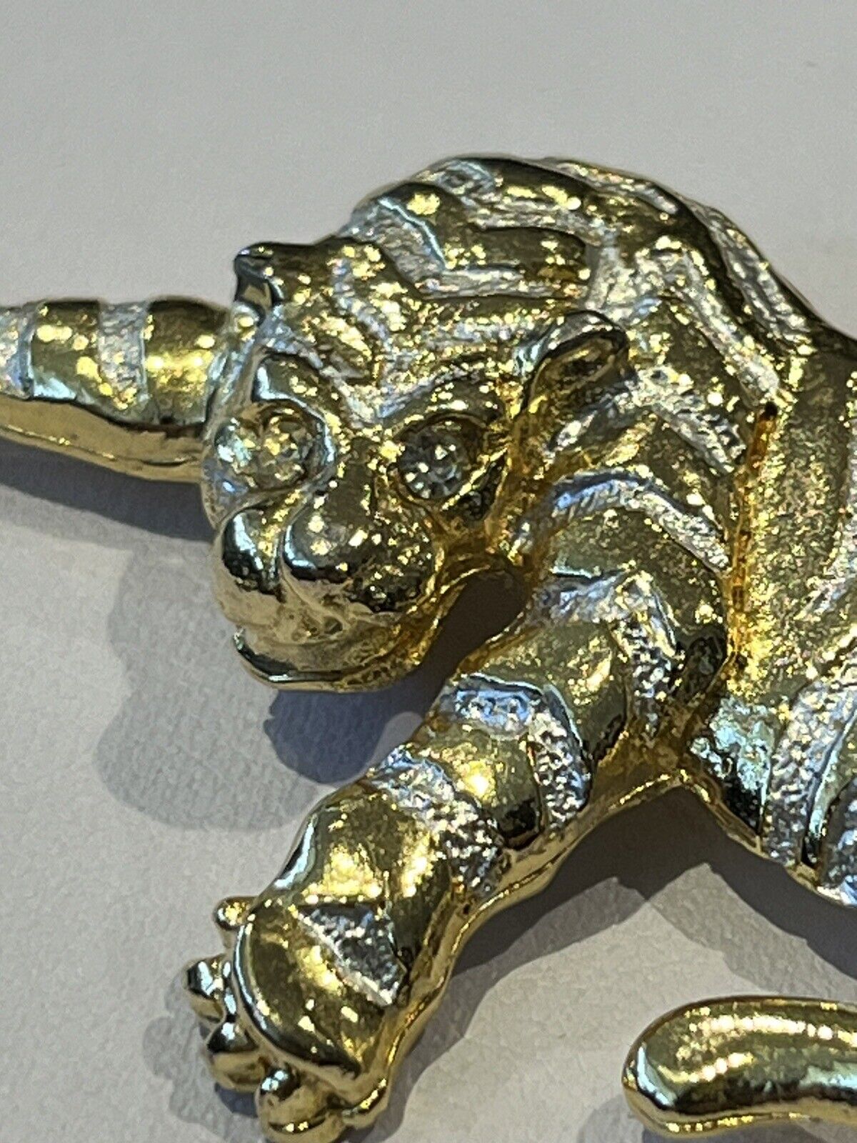 Vintage Gold Silver Tone Tiger Brooch