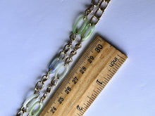 Vintage Green Blue White Marbled Acrylic Gold Tone Link Necklace Long Length