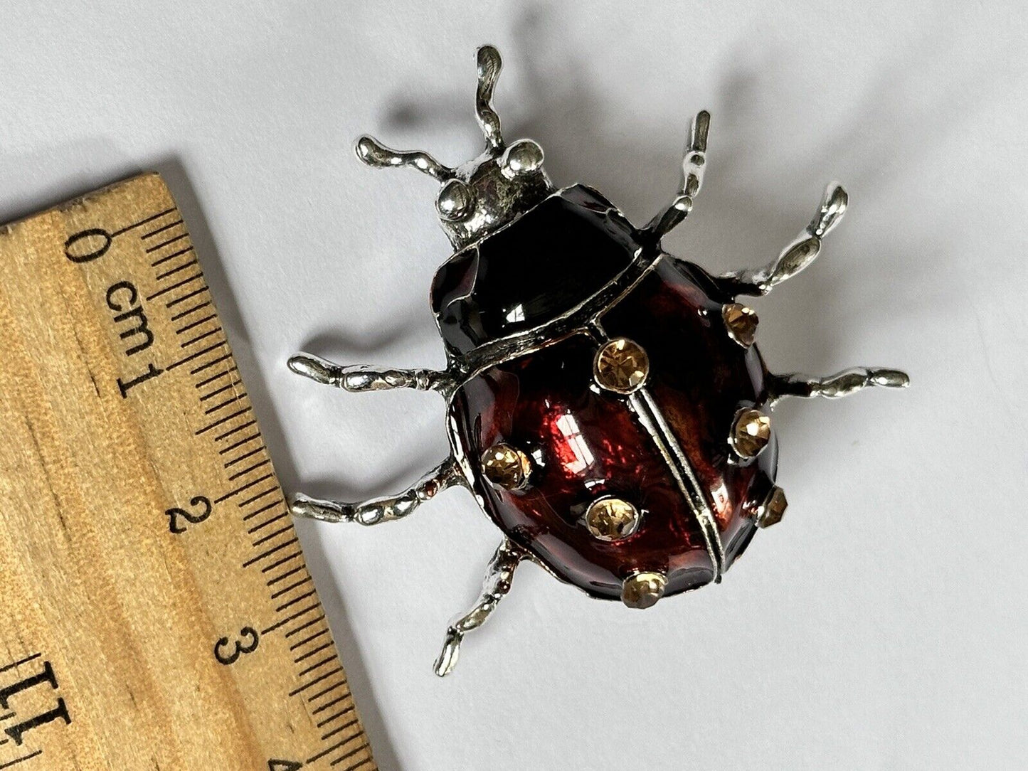 Vintage Red Enamel Diamanté Ladybird Ladybug Brooch