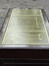 Pedestal Desk With Green Leather Top.