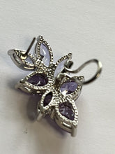 Vintage 1980s Rhodium Plated Purple Crystal Earrings New Old Stock Boxed