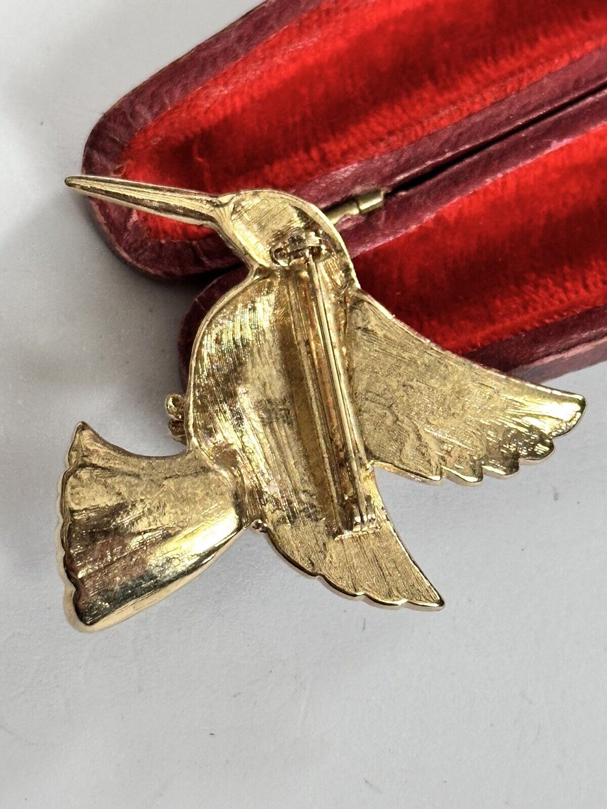 Vintage Gold Tone Blue Green Enamel Hummingbird Brooch