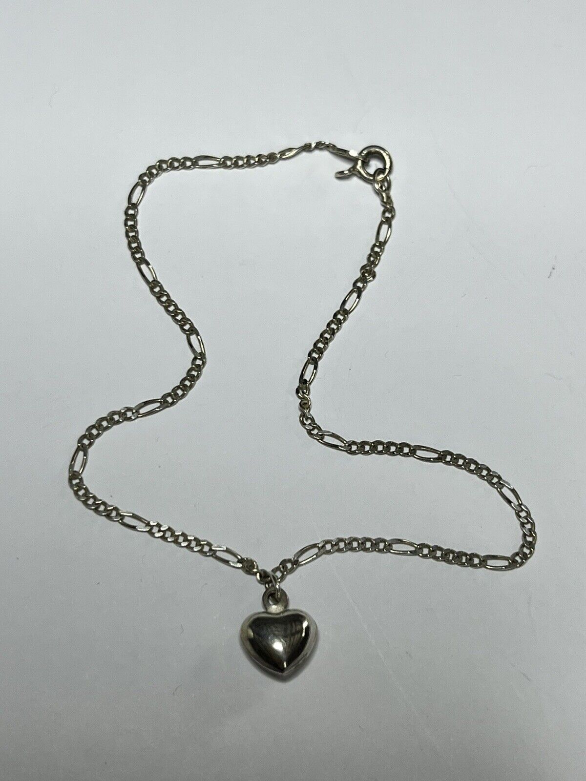 Vintage Silver 925 Chain Heart Charm Bracelet