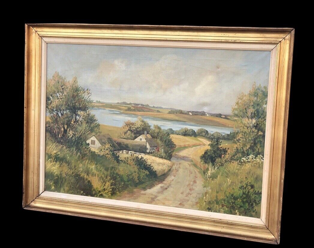 Danish Landscape Oil Painting In Gilt Frame, Signed, Large & Impressive