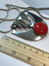 Silver Tone Metal And Red Cabochon Necklace